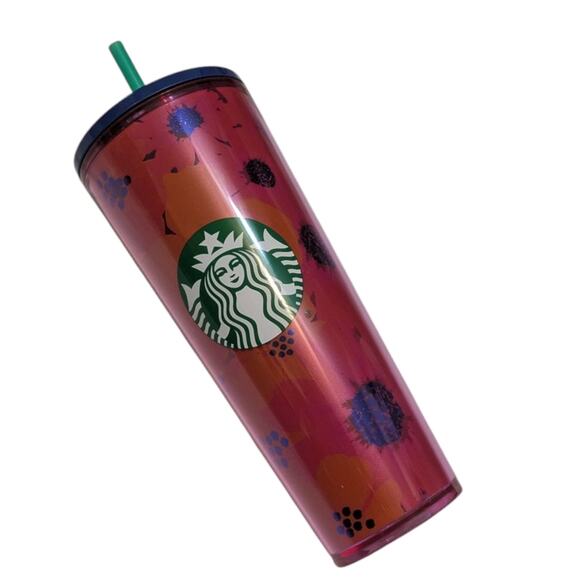 Starbucks Other - Starbucks Dancing Blooms Pink Floral Tumbler 24oz Blue Lid Green Straw NEW